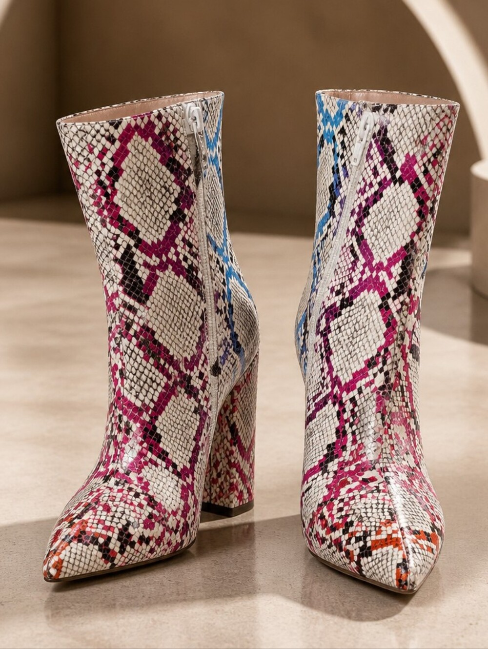 Steve Madden Multicolor Snake-Print Pointed Ankle Boots - Picture 2 of 5
